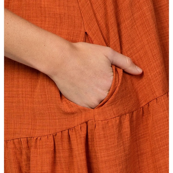 Rust Bow Strap Tiered Maternity Midi Dress - Picture 4 of 7